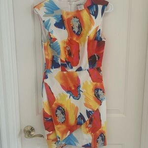 Colorful Abstract Floral Print Sheath Dress